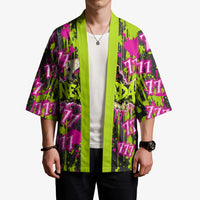 Nevada Battle Born The Silver State 777 Kimono Vibrant Lime Pink Splatter Punk Rock Bull Skull Art