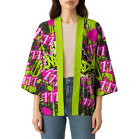 Nevada Battle Born The Silver State 777 Kimono Vibrant Lime Pink Splatter Punk Rock Bull Skull Art