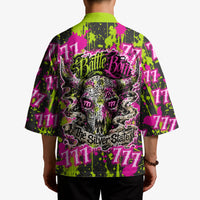 Nevada Battle Born The Silver State 777 Kimono Vibrant Lime Pink Splatter Punk Rock Bull Skull Art