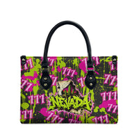 Nevada Battle Born The Silver State 777 Leather Bag Vibrant Lime Pink Splatter Punk Rock Bull Skull Art