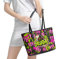 Nevada Battle Born The Silver State 777 Leather Tote Bag Vibrant Lime Pink Splatter Punk Rock Bull Skull Art