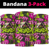 Nevada Battle Born The Silver State 777 Neck Gaiter Vibrant Lime Pink Splatter Punk Rock Bull Skull Art