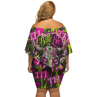 Nevada Battle Born The Silver State 777 Off Shoulder Short Dress Vibrant Lime Pink Splatter Punk Rock Bull Skull Art