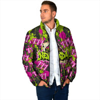 Nevada Battle Born The Silver State 777 Padded Jacket Vibrant Lime Pink Splatter Punk Rock Bull Skull Art
