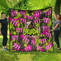 Nevada Battle Born The Silver State 777 Quilt Vibrant Lime Pink Splatter Punk Rock Bull Skull Art