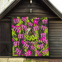 Nevada Battle Born The Silver State 777 Quilt Vibrant Lime Pink Splatter Punk Rock Bull Skull Art