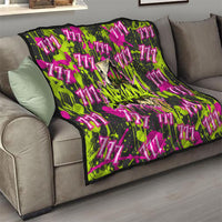 Nevada Battle Born The Silver State 777 Quilt Vibrant Lime Pink Splatter Punk Rock Bull Skull Art