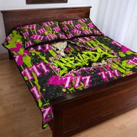 Nevada Battle Born The Silver State 777 Quilt Bed Set Vibrant Lime Pink Splatter Punk Rock Bull Skull Art