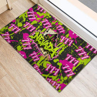 Nevada Battle Born The Silver State 777 Rubber Doormat Vibrant Lime Pink Splatter Punk Rock Bull Skull Art