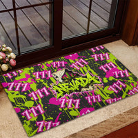Nevada Battle Born The Silver State 777 Rubber Doormat Vibrant Lime Pink Splatter Punk Rock Bull Skull Art