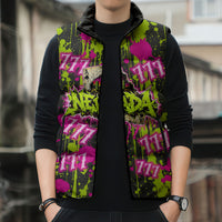 Nevada Battle Born The Silver State 777 Sleeveless Puffer Jacket Vibrant Lime Pink Splatter Punk Rock Bull Skull Art