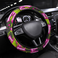 Nevada Battle Born The Silver State 777 Steering Wheel Cover Vibrant Lime Pink Splatter Punk Rock Bull Skull Art