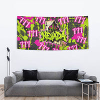 Nevada Battle Born The Silver State 777 Tapestry Vibrant Lime Pink Splatter Punk Rock Bull Skull Art