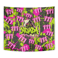 Nevada Battle Born The Silver State 777 Tapestry Vibrant Lime Pink Splatter Punk Rock Bull Skull Art