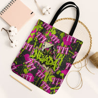 Nevada Battle Born The Silver State 777 Tote Bag Vibrant Lime Pink Splatter Punk Rock Bull Skull Art