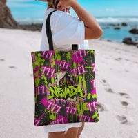 Nevada Battle Born The Silver State 777 Tote Bag Vibrant Lime Pink Splatter Punk Rock Bull Skull Art