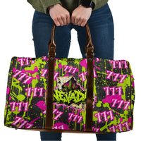 Nevada Battle Born The Silver State 777 Travel Bag Vibrant Lime Pink Splatter Punk Rock Bull Skull Art