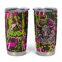 Nevada Battle Born The Silver State 777 Tumbler Cup Vibrant Lime Pink Splatter Punk Rock Bull Skull Art