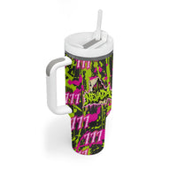 Nevada Battle Born The Silver State 777 Tumbler With Handle Vibrant Lime Pink Splatter Punk Rock Bull Skull Art