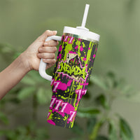 Nevada Battle Born The Silver State 777 Tumbler With Handle Vibrant Lime Pink Splatter Punk Rock Bull Skull Art
