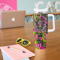 Nevada Battle Born The Silver State 777 Tumbler With Handle Vibrant Lime Pink Splatter Punk Rock Bull Skull Art