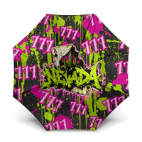 Nevada Battle Born The Silver State 777 Umbrella Vibrant Lime Pink Splatter Punk Rock Bull Skull Art