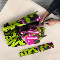 Nevada Battle Born The Silver State 777 Umbrella Vibrant Lime Pink Splatter Punk Rock Bull Skull Art