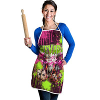Nevada Area 51 Bull Skull Alien UFO Apron Vibrant Pink Lime Paint Drip Graffiti Street Art Style