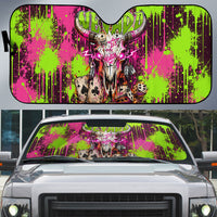 Nevada Area 51 Bull Skull Alien UFO Auto Sun Shade Vibrant Pink Lime Paint Drip Graffiti Street Art Style