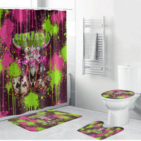 Nevada Area 51 Bull Skull Alien UFO Bathroom Set Vibrant Pink Lime Paint Drip Graffiti Street Art Style