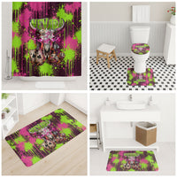 Nevada Area 51 Bull Skull Alien UFO Bathroom Set Vibrant Pink Lime Paint Drip Graffiti Street Art Style