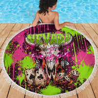 Nevada Area 51 Bull Skull Alien UFO Beach Blanket Vibrant Pink Lime Paint Drip Graffiti Street Art Style