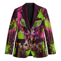 Nevada Area 51 Bull Skull Alien UFO Blazer Vibrant Pink Lime Paint Drip Graffiti Street Art Style