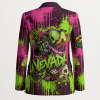Nevada Area 51 Bull Skull Alien UFO Blazer Vibrant Pink Lime Paint Drip Graffiti Street Art Style
