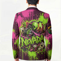Nevada Area 51 Bull Skull Alien UFO Blazer Vibrant Pink Lime Paint Drip Graffiti Street Art Style
