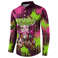 Nevada Area 51 Bull Skull Alien UFO Button Sweatshirt Vibrant Pink Lime Paint Drip Graffiti Street Art Style