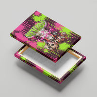 Nevada Area 51 Bull Skull Alien UFO Canvas Wall Art Vibrant Pink Lime Paint Drip Graffiti Street Art Style