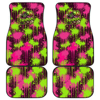 Nevada Area 51 Bull Skull Alien UFO Car Mats Vibrant Pink Lime Paint Drip Graffiti Street Art Style