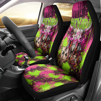 Nevada Area 51 Bull Skull Alien UFO Car Seat Cover Vibrant Pink Lime Paint Drip Graffiti Street Art Style