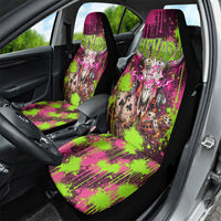 Nevada Area 51 Bull Skull Alien UFO Car Seat Cover Vibrant Pink Lime Paint Drip Graffiti Street Art Style