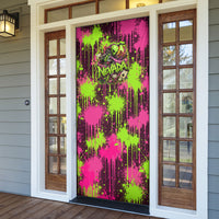 Nevada Area 51 Bull Skull Alien UFO Door Cover Vibrant Pink Lime Paint Drip Graffiti Street Art Style