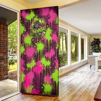 Nevada Area 51 Bull Skull Alien UFO Door Cover Vibrant Pink Lime Paint Drip Graffiti Street Art Style