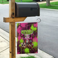 Nevada Area 51 Bull Skull Alien UFO Garden Flag Vibrant Pink Lime Paint Drip Graffiti Street Art Style