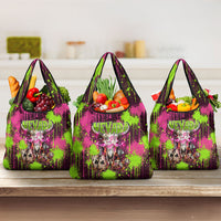 Nevada Area 51 Bull Skull Alien UFO Grocery Bag Vibrant Pink Lime Paint Drip Graffiti Street Art Style