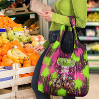 Nevada Area 51 Bull Skull Alien UFO Grocery Bag Vibrant Pink Lime Paint Drip Graffiti Street Art Style