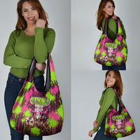 Nevada Area 51 Bull Skull Alien UFO Grocery Bag Vibrant Pink Lime Paint Drip Graffiti Street Art Style