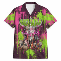 Nevada Area 51 Bull Skull Alien UFO Hawaiian Shirt Vibrant Pink Lime Paint Drip Graffiti Street Art Style