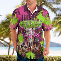Nevada Area 51 Bull Skull Alien UFO Hawaiian Shirt Vibrant Pink Lime Paint Drip Graffiti Street Art Style