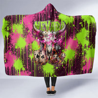 Nevada Area 51 Bull Skull Alien UFO Hooded Blanket Vibrant Pink Lime Paint Drip Graffiti Street Art Style