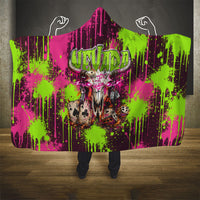 Nevada Area 51 Bull Skull Alien UFO Hooded Blanket Vibrant Pink Lime Paint Drip Graffiti Street Art Style
